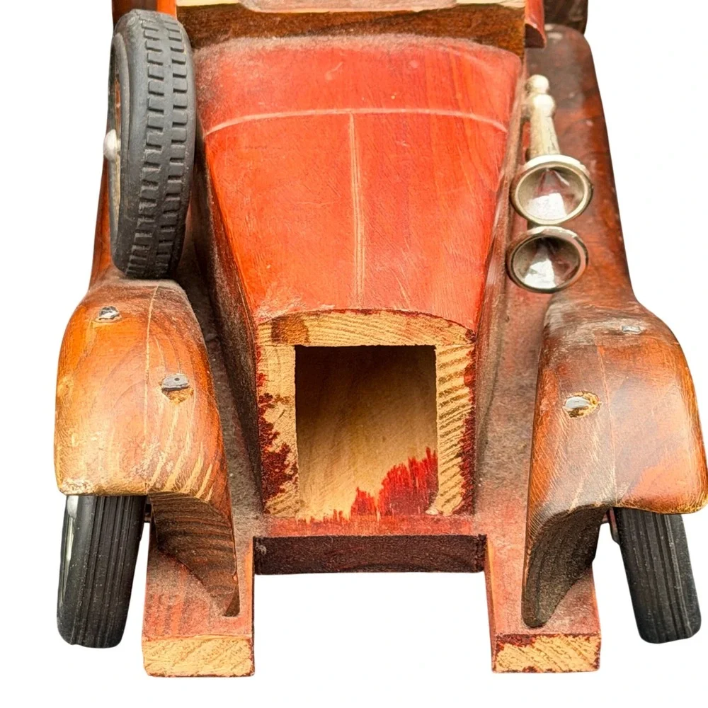 Vintage Wooden Model Car Set 4pc Antique Style Decorative Wood Toy Vehicles DIY